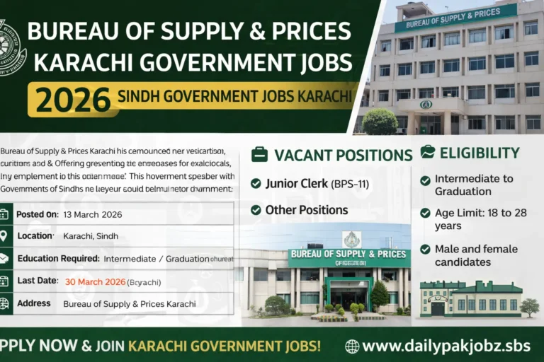Bureau of Supply & Prices Jobs 2026 Karachi