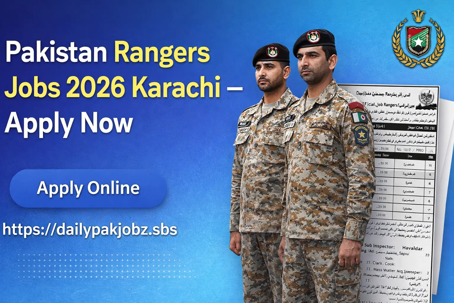 Pakistan Rangers Jobs 2026 Karachi